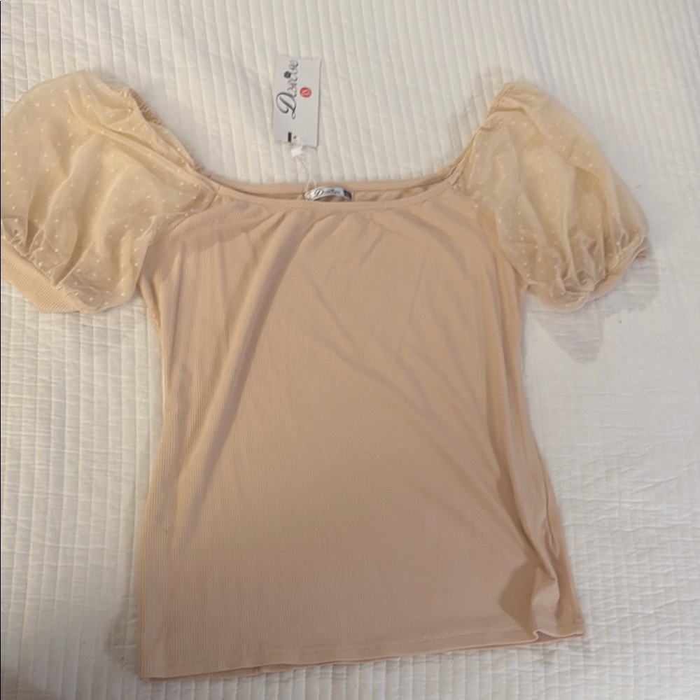 Tan Fitted Puff Sleeve Blouse